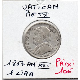 Vatican Pie IX 1 lira 1867 an XXI TB, KM.1378