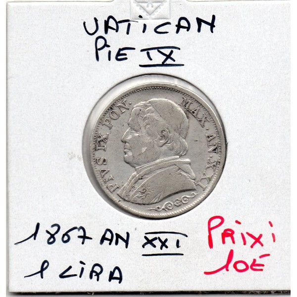 Vatican Pie IX 1 lira 1867 an XXI TB, KM.1378