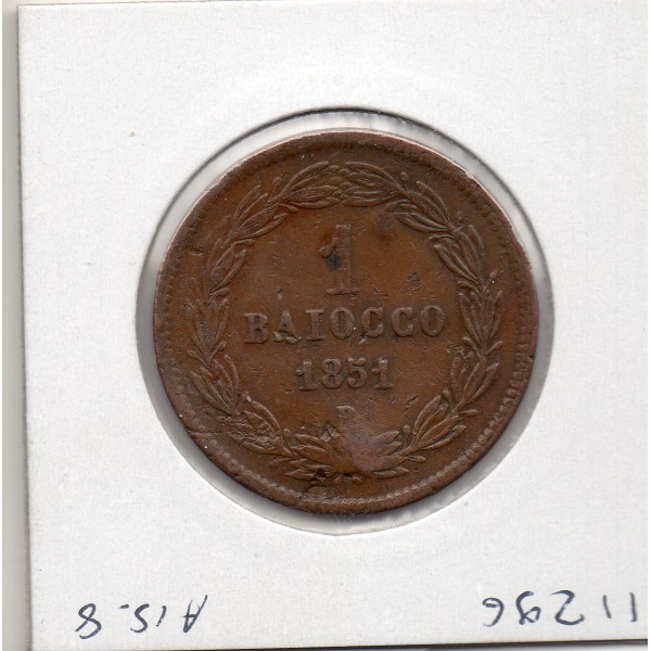 Vatican Pie IX 1 Baiocco 1851 R Rome TB, KM.1345 Choc