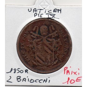 Vatican Pie IX 2 Baiocchi 1850 R Rome TTB-, KM.1343