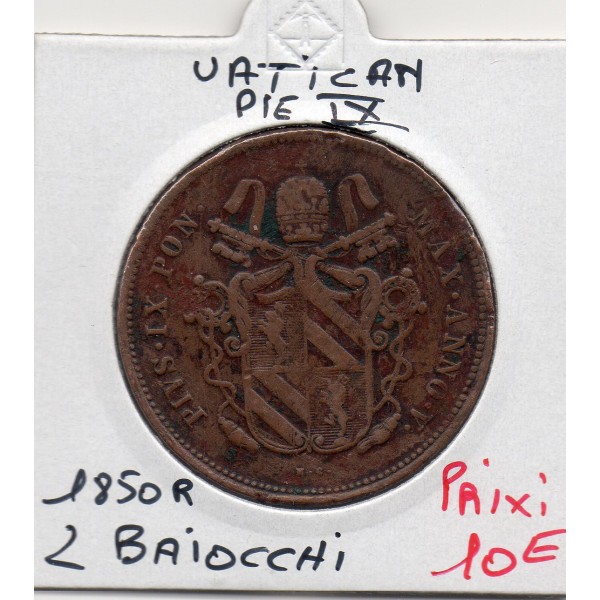 Vatican Pie IX 2 Baiocchi 1850 R Rome TTB-, KM.1343