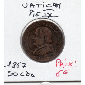 Vatican Pie IX 1 Soldo 1867 TB+, KM 1372.2 grand buste