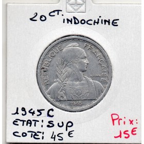 Indochine 20 cents 1945 C Castelsarrasin Sup, Lec 253 pièce de monnaie