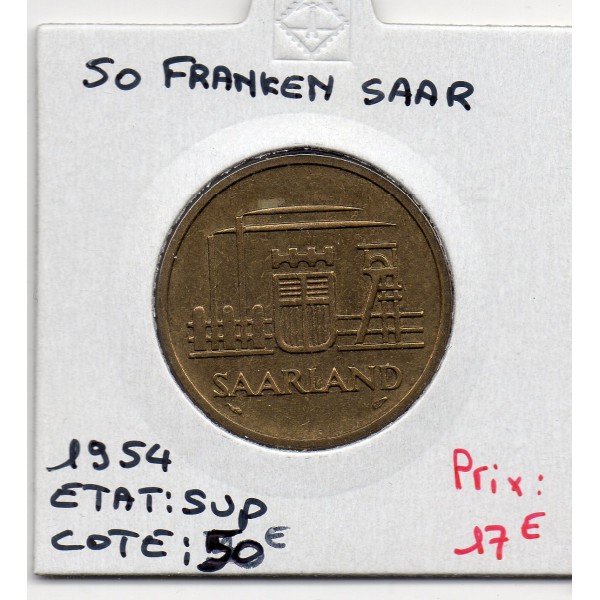 Sarre Saar, 50 franken 1954 Sup, Gad 3 pièce de monnaie