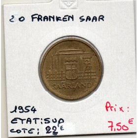 Sarre Saar, 20 franken 1954 Sup, Gad 2 pièce de monnaie