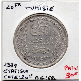 Tunisie, 20 francs 1934 - 1353 AH Sup, Lec 364 pièce de monnaie