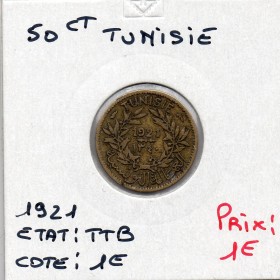 Tunisie, 50 Centimes 1921 - 1340 AH TTB, Lec 182 pièce de monnaie