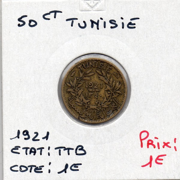 Tunisie, 50 Centimes 1921 - 1340 AH TTB, Lec 182 pièce de monnaie