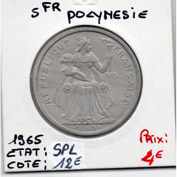 Polynésie Française 5 Francs 1965 Spl, Lec 47 pièce de monnaie
