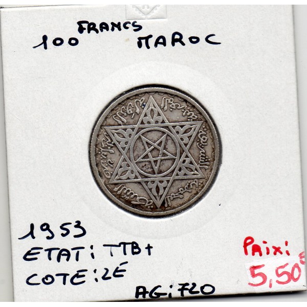 Maroc 100 francs 1372 AH -1953 TTB+, Lec 288 pièce de monnaie
