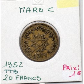 Maroc 20 francs 1371 AH -1952 TTB, Lec 277 pièce de monnaie