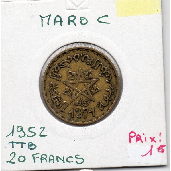 Maroc 20 francs 1371 AH -1952 TTB, Lec 277 pièce de monnaie