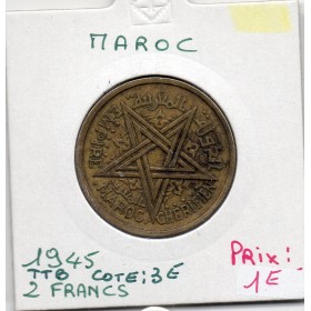 Maroc 2 francs 1364 AH -1945 TTB+, Lec 233 pièce de monnaie