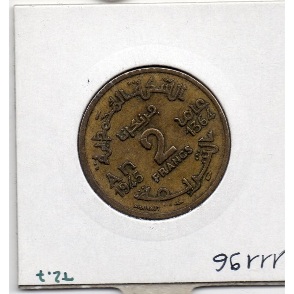 Maroc 2 francs 1364 AH -1945 TTB+, Lec 233 pièce de monnaie