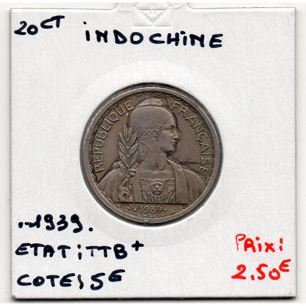 Indochine 20 cents .1939. non magnétique TTB+, Lec 247 pièce de monnaie