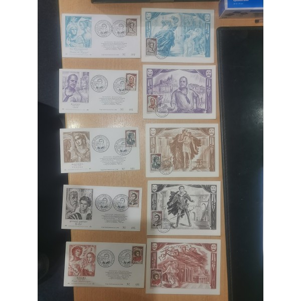 lot 13 de 10 premiers jours numéros 1301 à 1305 de 1961 avec les 5 enveloppes premier jour et les 5 cartes