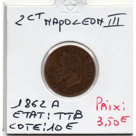 2 centimes Napoléon III tête laurée 1862 A Paris TTB