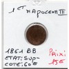 1 centime Napoléon III tête laurée 1861 BB Strasbourg Sup-