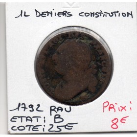12 denier Constitution Louis XVI 1792 Pau B