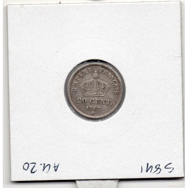 20 centimes Napoléon III tête laurée 1867 BB Strasbourg TB