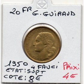 20 francs Coq G. Guiraud 4 faucilles 1950 Sup+