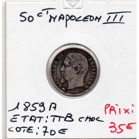 50 centimes Napoléon III tête nue 1859 A Paris TTB Choc