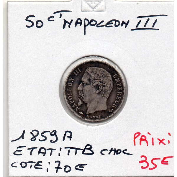 50 centimes Napoléon III tête nue 1859 A Paris TTB Choc