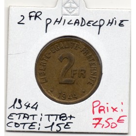 2 francs Philadelphie France Libre 1944 TTB+