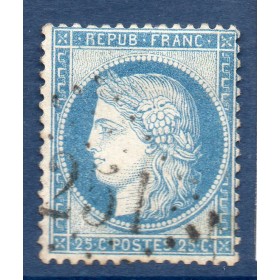 Timbre France Yvert No 60C Type Cérès 25c bleu Oblitéré gros chiffres
