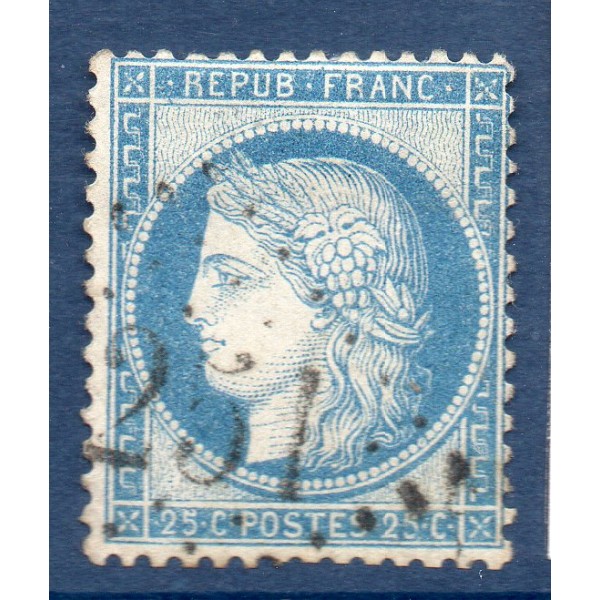 Timbre France Yvert No 60C Type Cérès 25c bleu Oblitéré gros chiffres