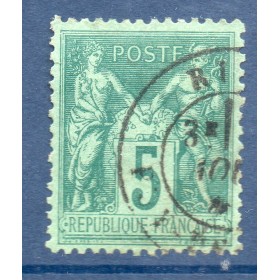 Timbre France Yvert No 75 Type II Sage 5c vert Oblitéré