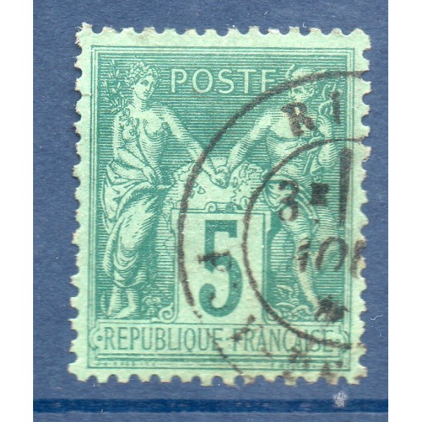 Timbre France Yvert No 75 Type II Sage 5c vert Oblitéré