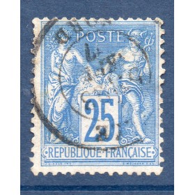 Timbre France Yvert No 78 Type II Sage 25c outremer Oblitéré