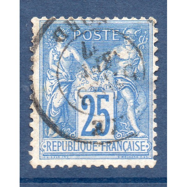 Timbre France Yvert No 78 Type II Sage 25c outremer Oblitéré
