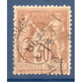 Timbre France Yvert No 80 Type II Sage 30c brun-jaune Oblitéré