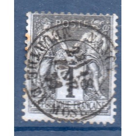 Timbre France Yvert No 83 Type II Sage 1c noir s. azuré Oblitéré