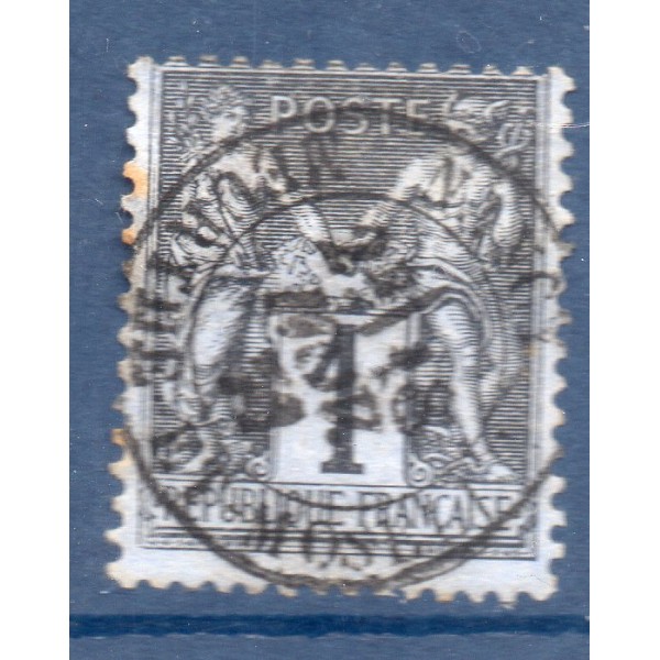 Timbre France Yvert No 83 Type II Sage 1c noir s. azuré Oblitéré