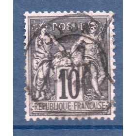 Timbre France Yvert No 89 Type II Sage 10c noir s. lilas Oblitéré