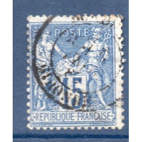 Timbre France Yvert No 90 Type II Sage 15c bleu Oblitéré