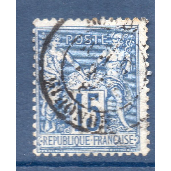 Timbre France Yvert No 90 Type II Sage 15c bleu Oblitéré