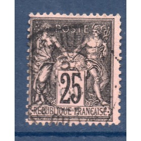 Timbre France Yvert No 97 Type II Sage 25c noir s. rose Oblitéré