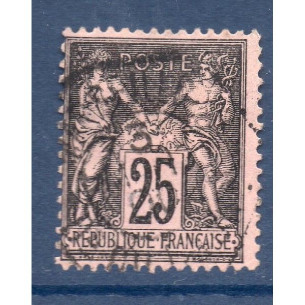 Timbre France Yvert No 97 Type II Sage 25c noir s. rose Oblitéré