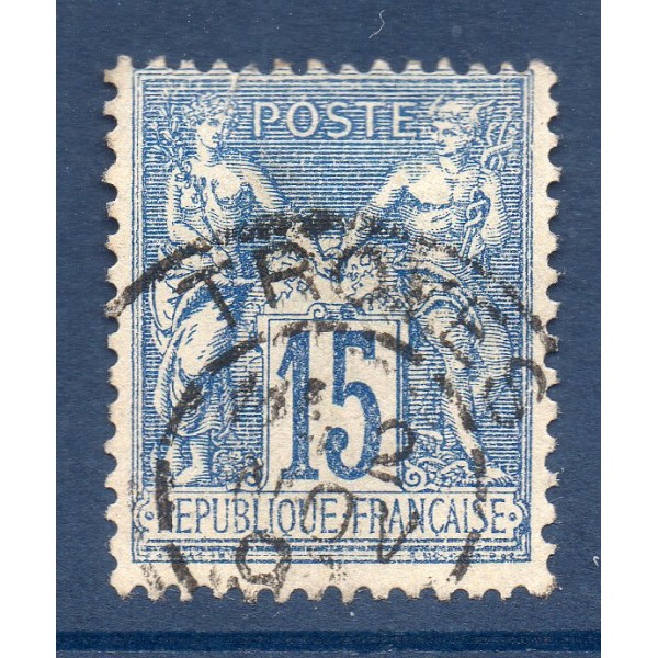 Timbre France Yvert No 101 Type II Sage 15c bleu Oblitéré