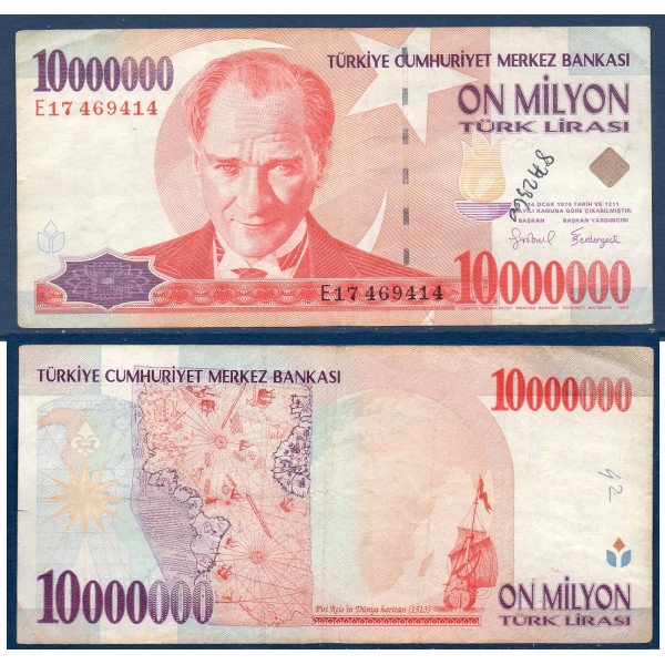 Turquie P.214, TTB écrit Billet de 10000000 Lira 1999 Piri Reis