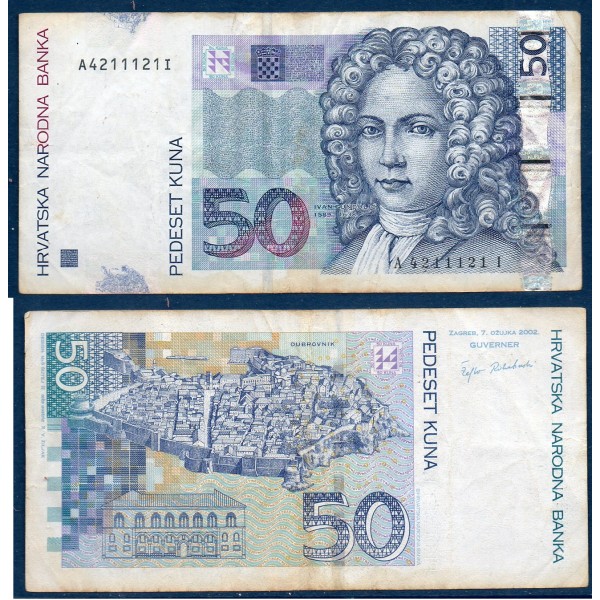 Croatie P.40a, TB Billet de 50 Kuna 2002 Ivan Gundulic