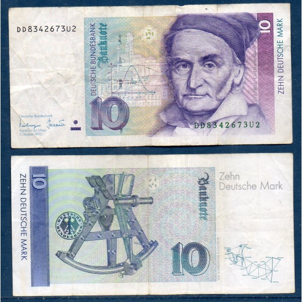 Allemagne RFA P.38c, TB Billet de 10 Mark 1993 Carl Friedrich Gaus