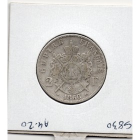 2 francs Napoléon III tête laurée 1866 BB Strasbourg TB