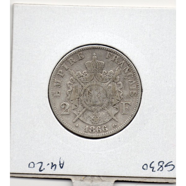 2 francs Napoléon III tête laurée 1866 BB Strasbourg TB