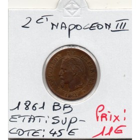 2 centimes Napoléon III tête laurée 1861 BB Strasbourg Sup-
