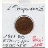 2 centimes Napoléon III tête laurée 1861 BB Strasbourg Sup-